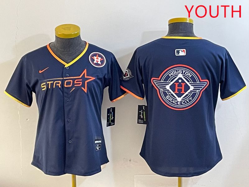 Youth Houston Astros Blank Drak Blue Three generations Joint Name 2025 Nike MLB Jersey style 29->youth mlb jersey->Youth Jersey